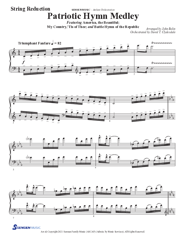 Patriotic Hymn Medley (Choral Anthem SATB) String Reduction (Semsen Music / Arr. John Bolin)