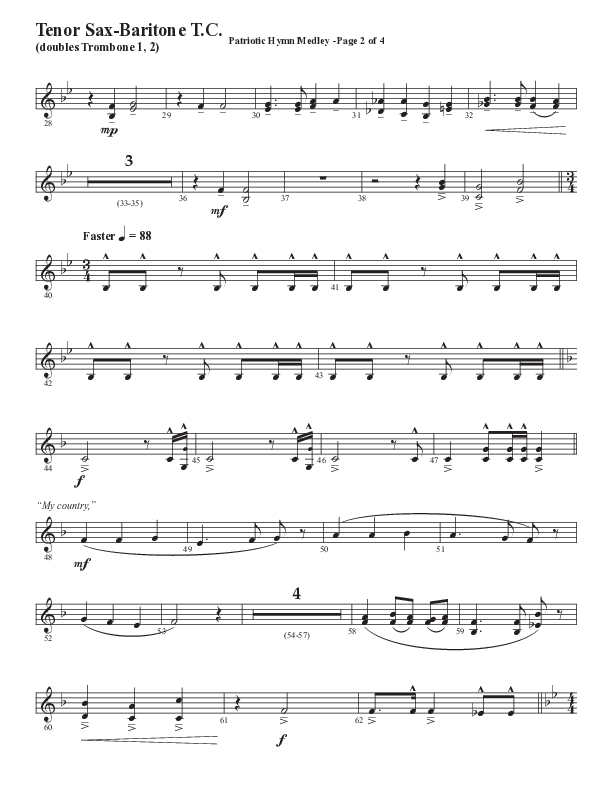 Patriotic Hymn Medley (Choral Anthem SATB) Tenor Sax/Baritone T.C. (Semsen Music / Arr. John Bolin)