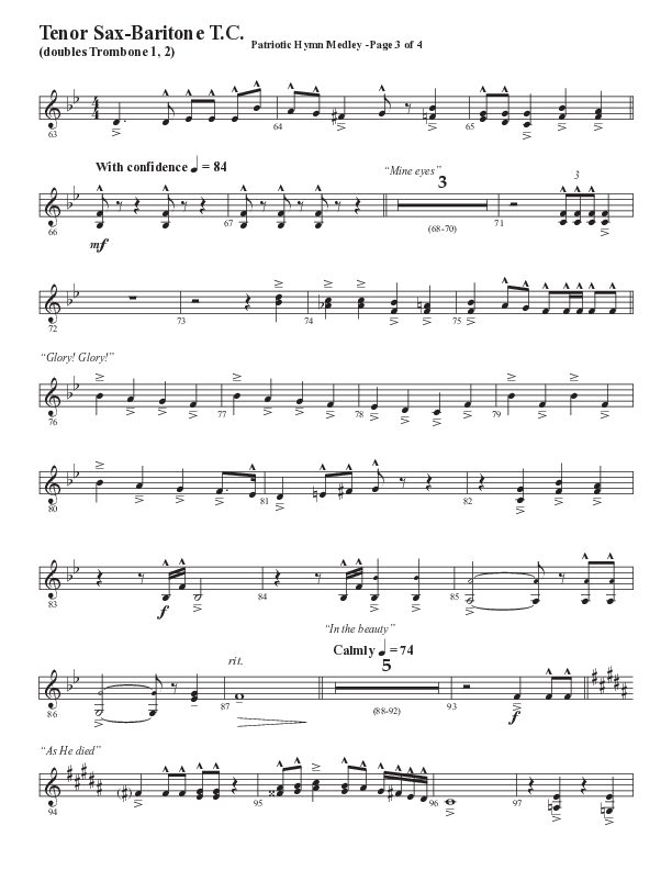 Patriotic Hymn Medley (Choral Anthem SATB) Tenor Sax/Baritone T.C. (Semsen Music / Arr. John Bolin)