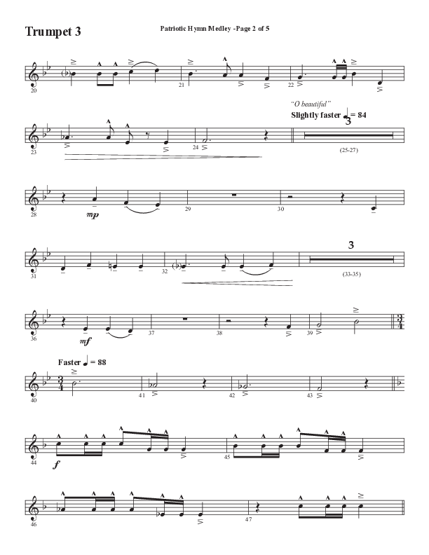 Patriotic Hymn Medley (Choral Anthem SATB) Trumpet 3 (Semsen Music / Arr. John Bolin)