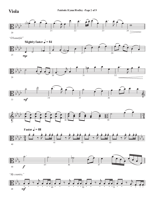 Patriotic Hymn Medley (Choral Anthem SATB) Viola (Semsen Music / Arr. John Bolin)
