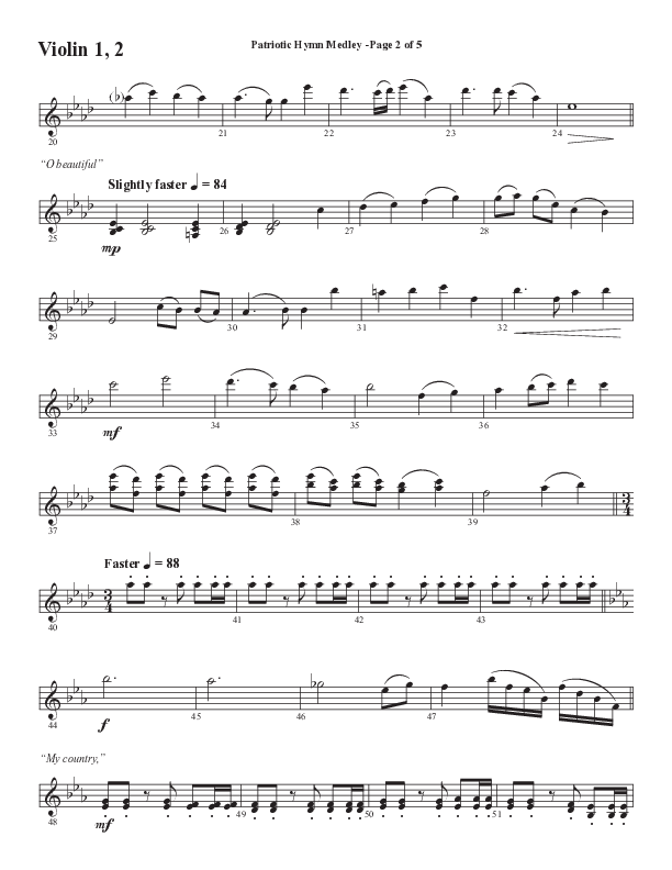 Patriotic Hymn Medley (Choral Anthem SATB) Violin 1/2 (Semsen Music / Arr. John Bolin)