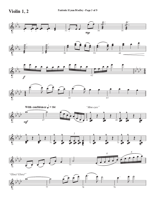 Patriotic Hymn Medley (Choral Anthem SATB) Violin 1/2 (Semsen Music / Arr. John Bolin)