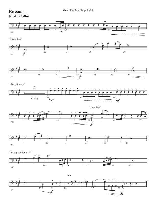 Great You Are (Choral Anthem SATB) Bassoon (Semsen Music / Arr. Debora Cahoon)