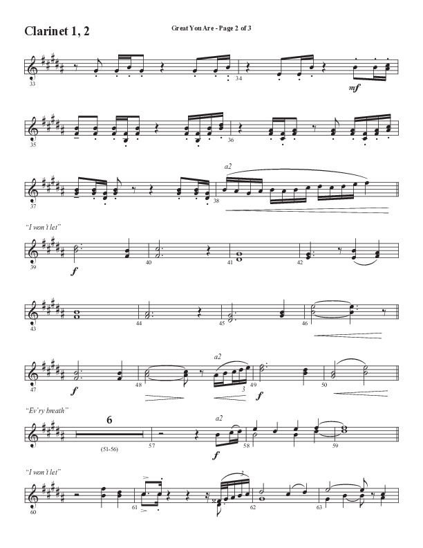 Great You Are (Choral Anthem SATB) Clarinet 1/2 (Semsen Music / Arr. Debora Cahoon)