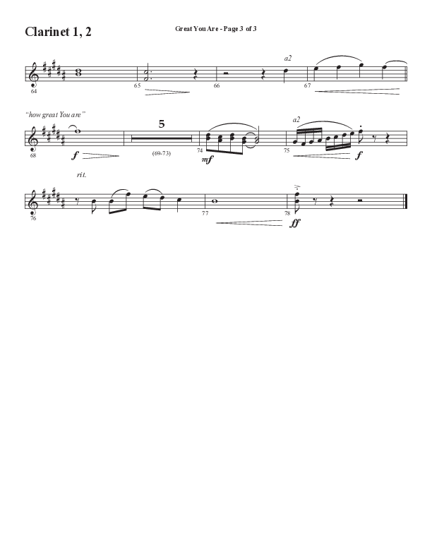 Great You Are (Choral Anthem SATB) Clarinet 1/2 (Semsen Music / Arr. Debora Cahoon)