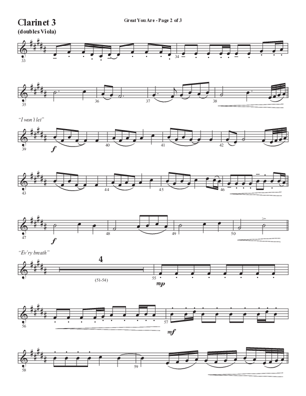 Great You Are (Choral Anthem SATB) Clarinet 3 (Semsen Music / Arr. Debora Cahoon)