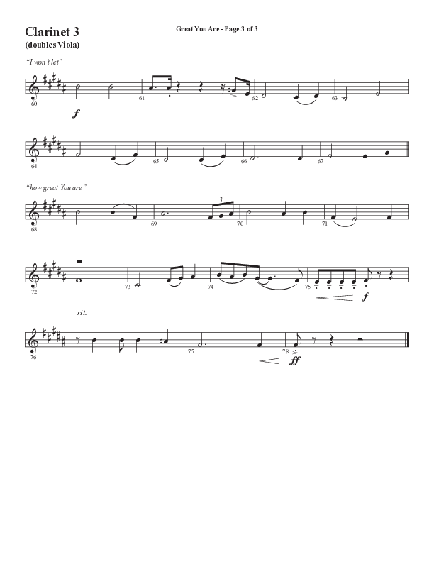 Great You Are (Choral Anthem SATB) Clarinet 3 (Semsen Music / Arr. Debora Cahoon)