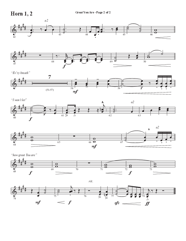 Great You Are (Choral Anthem SATB) French Horn 1/2 (Semsen Music / Arr. Debora Cahoon)