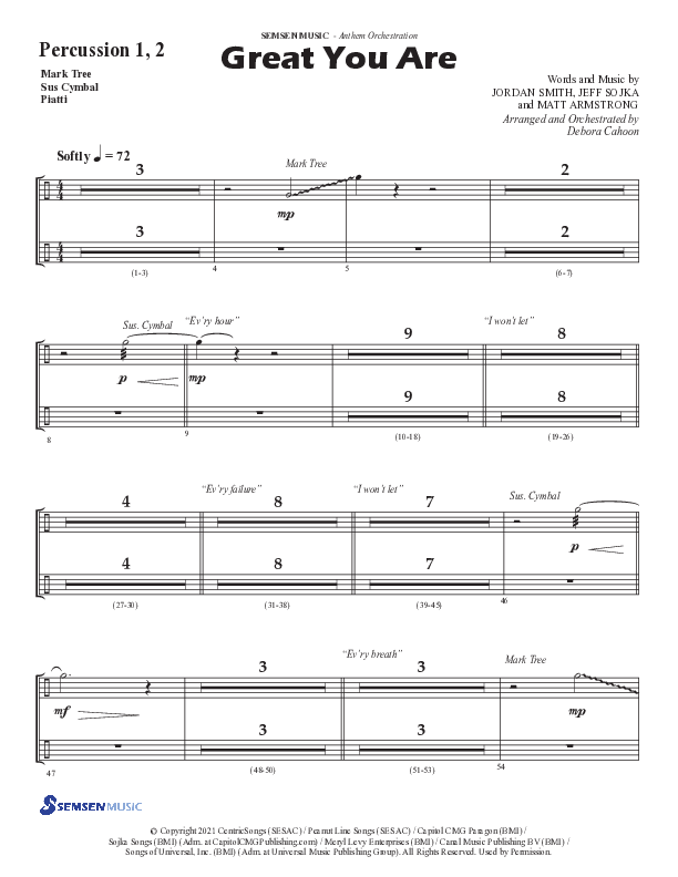 Great You Are (Choral Anthem SATB) Percussion (Semsen Music / Arr. Debora Cahoon)