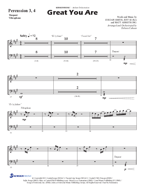 Great You Are (Choral Anthem SATB) Percussion (Semsen Music / Arr. Debora Cahoon)