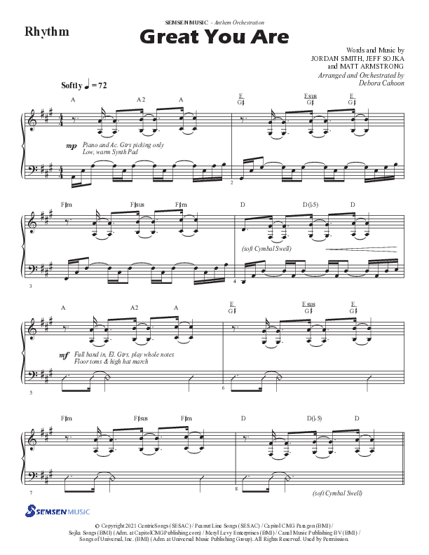 Great You Are (Choral Anthem SATB) Rhythm Chart (Semsen Music / Arr. Debora Cahoon)
