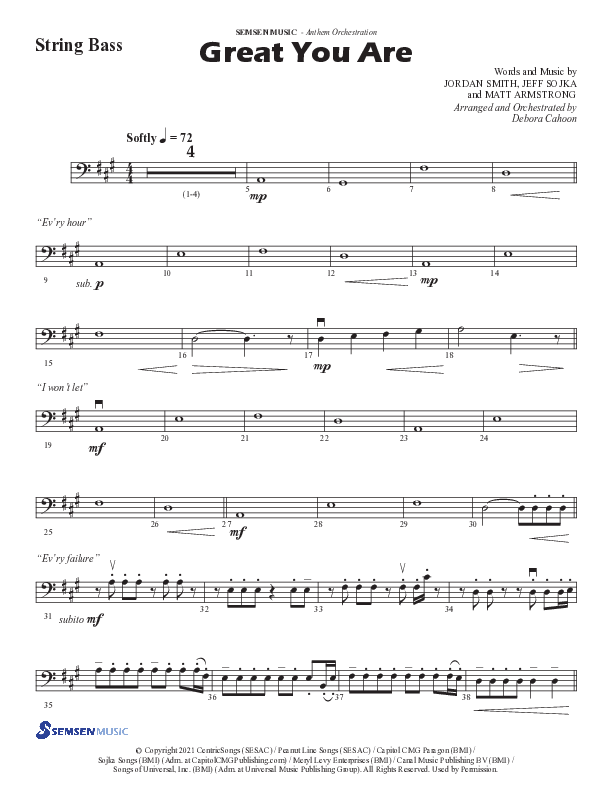 Great You Are (Choral Anthem SATB) String Bass (Semsen Music / Arr. Debora Cahoon)
