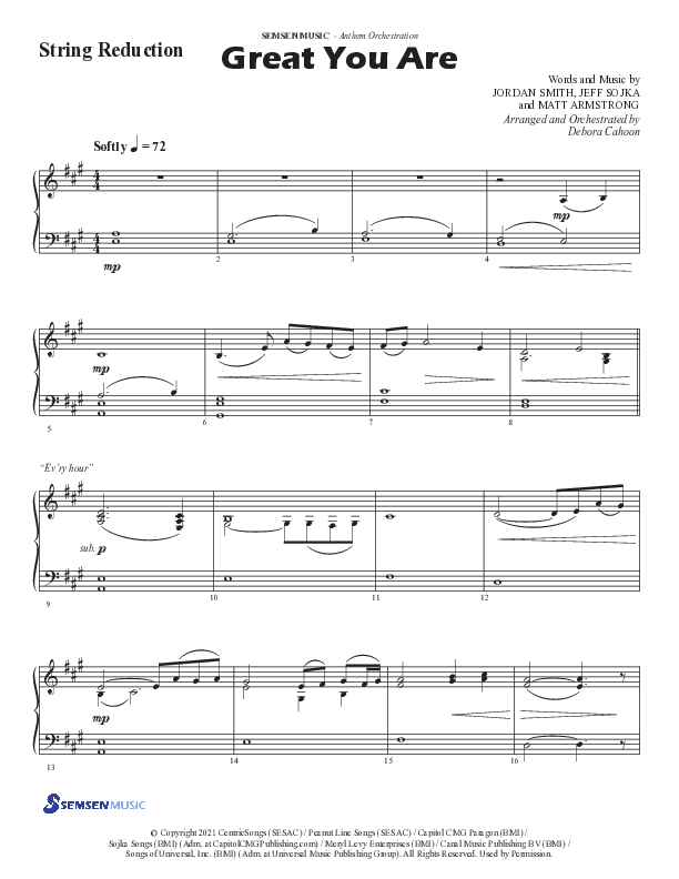 Great You Are (Choral Anthem SATB) String Reduction (Semsen Music / Arr. Debora Cahoon)