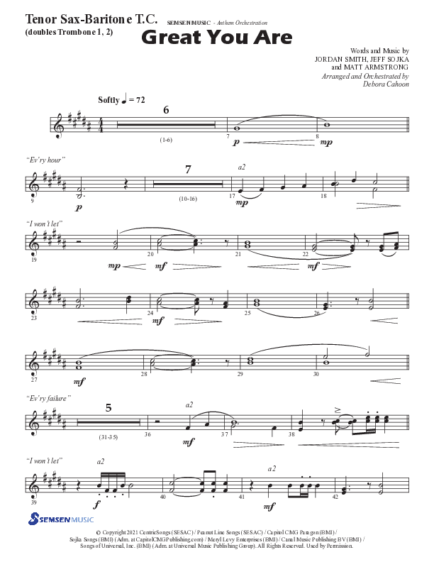 Great You Are (Choral Anthem SATB) Tenor Sax/Baritone T.C. (Semsen Music / Arr. Debora Cahoon)