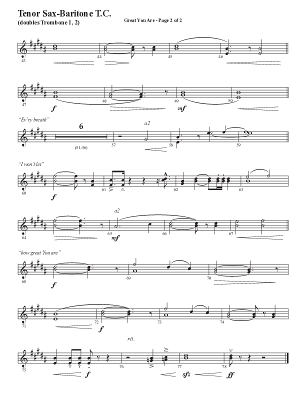 Great You Are (Choral Anthem SATB) Tenor Sax/Baritone T.C. (Semsen Music / Arr. Debora Cahoon)