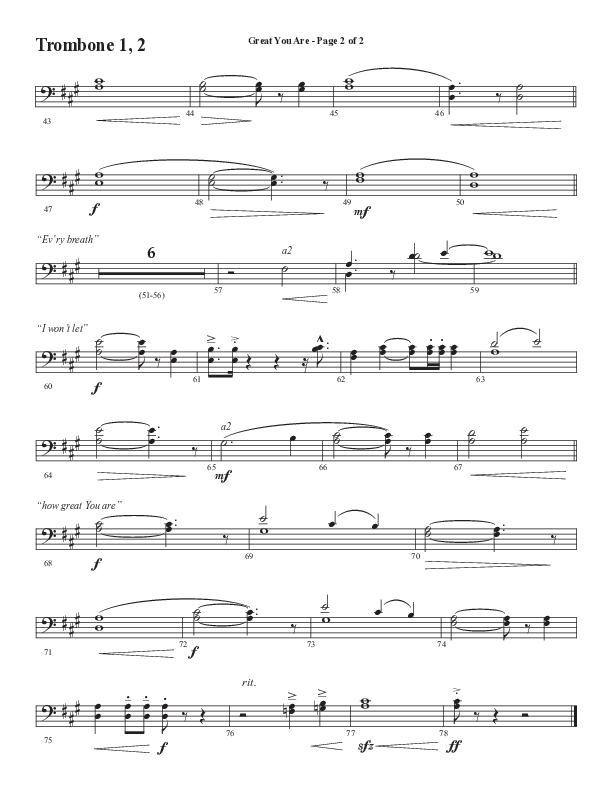 Great You Are (Choral Anthem SATB) Trombone 1/2 (Semsen Music / Arr. Debora Cahoon)