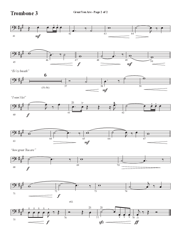Great You Are (Choral Anthem SATB) Trombone 3 (Semsen Music / Arr. Debora Cahoon)