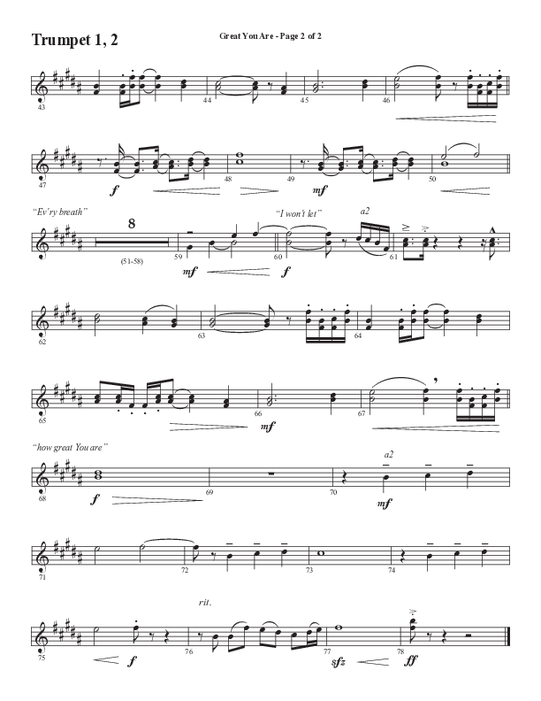 Great You Are (Choral Anthem SATB) Trumpet 1,2 (Semsen Music / Arr. Debora Cahoon)