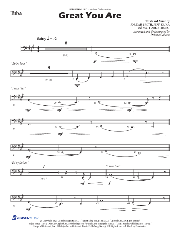 Great You Are (Choral Anthem SATB) Tuba (Semsen Music / Arr. Debora Cahoon)