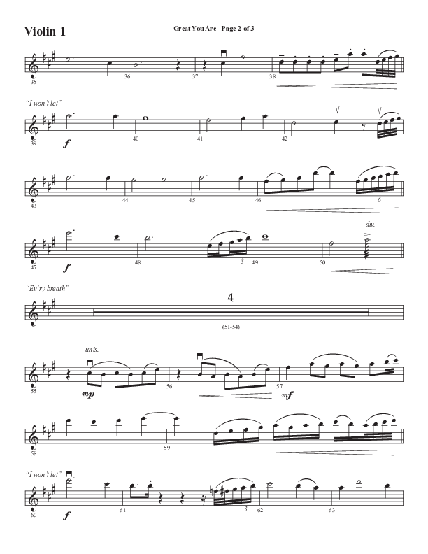 Great You Are (Choral Anthem SATB) Violin 1 (Semsen Music / Arr. Debora Cahoon)