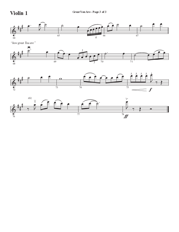 Great You Are (Choral Anthem SATB) Violin 1 (Semsen Music / Arr. Debora Cahoon)