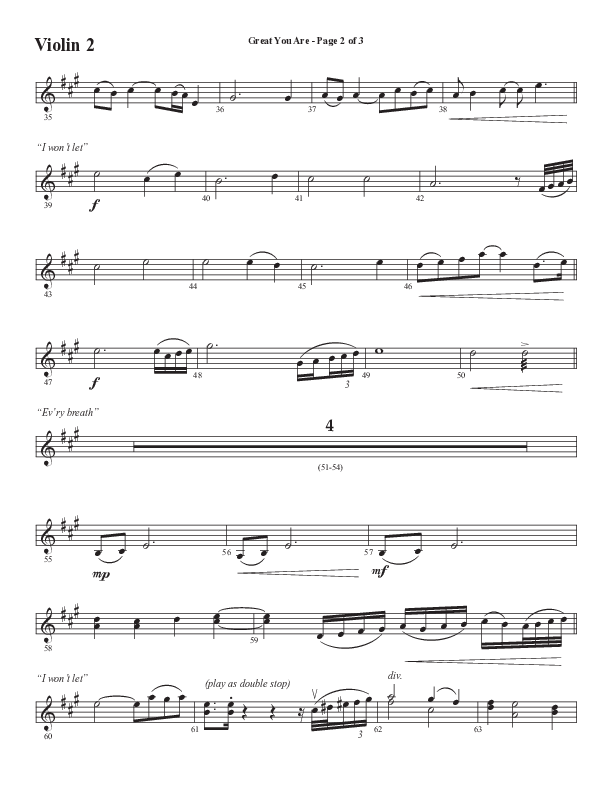 Great You Are (Choral Anthem SATB) Violin 2 (Semsen Music / Arr. Debora Cahoon)
