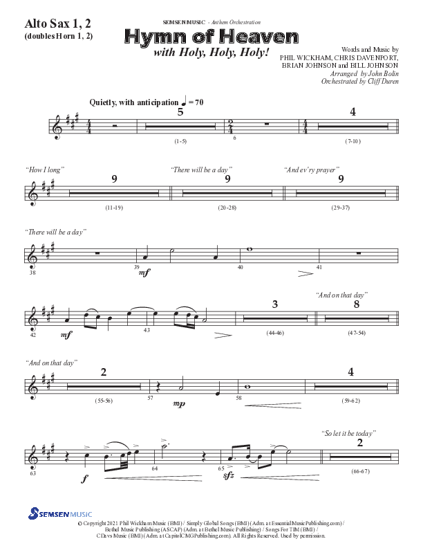 Hymn Of Heaven with Holy Holy Holy (Choral Anthem SATB) Alto Sax 1/2 (Semsen Music / Arr. John Bolin)