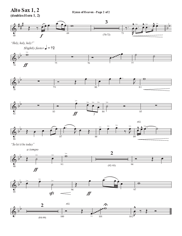 Hymn Of Heaven with Holy Holy Holy (Choral Anthem SATB) Alto Sax 1/2 (Semsen Music / Arr. John Bolin)