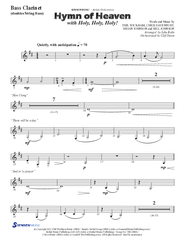 Hymn Of Heaven with Holy Holy Holy (Choral Anthem SATB) Bass Clarinet (Semsen Music / Arr. John Bolin)