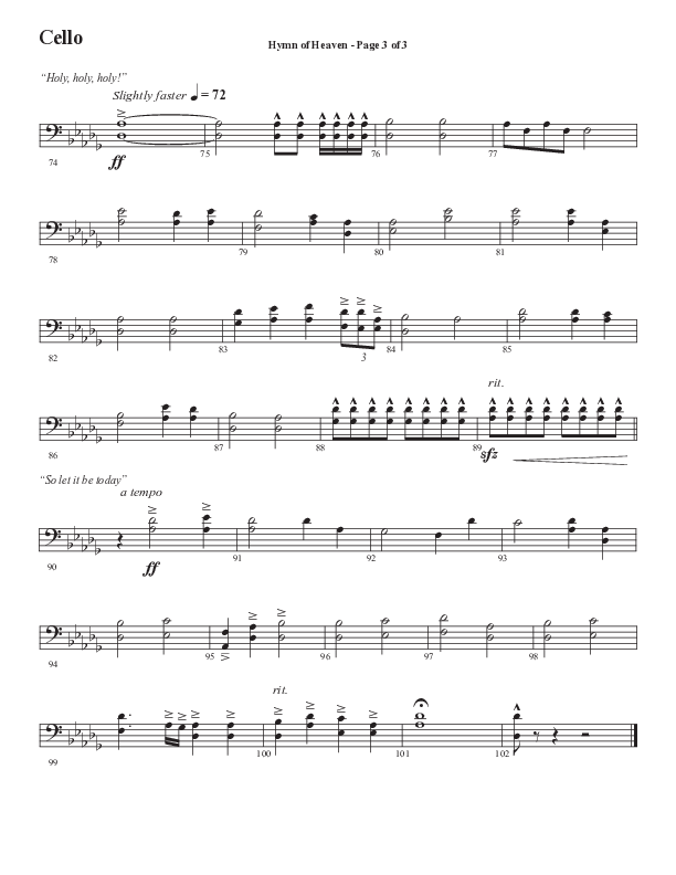 Hymn Of Heaven with Holy Holy Holy (Choral Anthem SATB) Cello (Semsen Music / Arr. John Bolin)