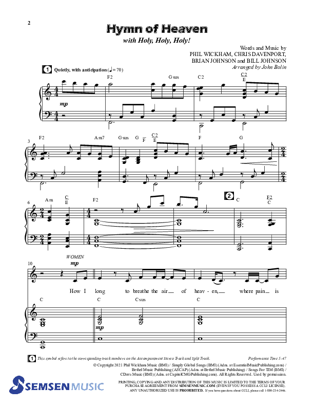 Hymn Of Heaven with Holy Holy Holy (Choral Anthem SATB) Anthem (SATB/Piano) (Semsen Music / Arr. John Bolin)