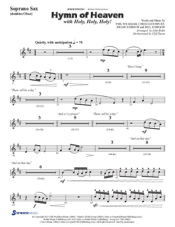 Hymn Of Heaven with Holy Holy Holy (Choral Anthem SATB) Soprano Sax (Semsen Music / Arr. John Bolin)