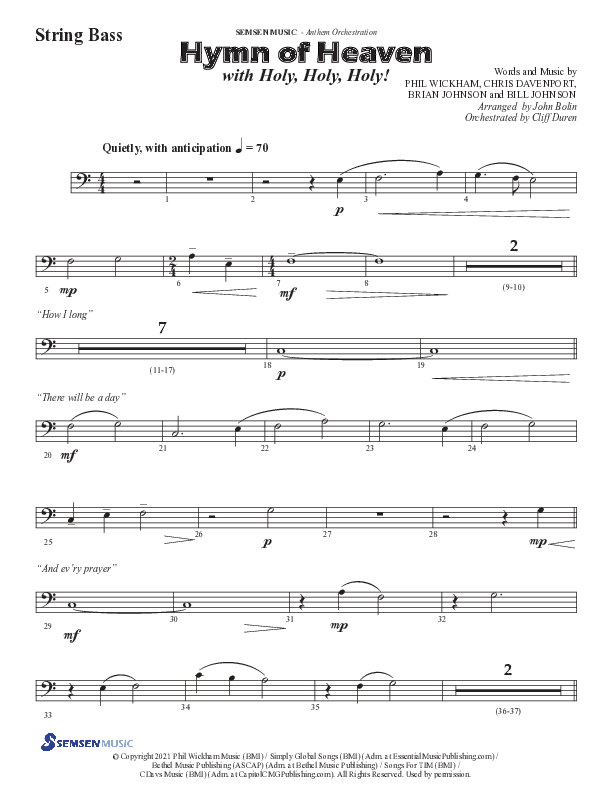 Hymn Of Heaven with Holy Holy Holy (Choral Anthem SATB) String Bass (Semsen Music / Arr. John Bolin)