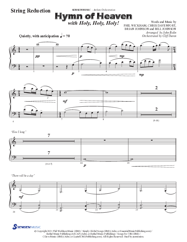 Hymn Of Heaven with Holy Holy Holy (Choral Anthem SATB) String Reduction (Semsen Music / Arr. John Bolin)