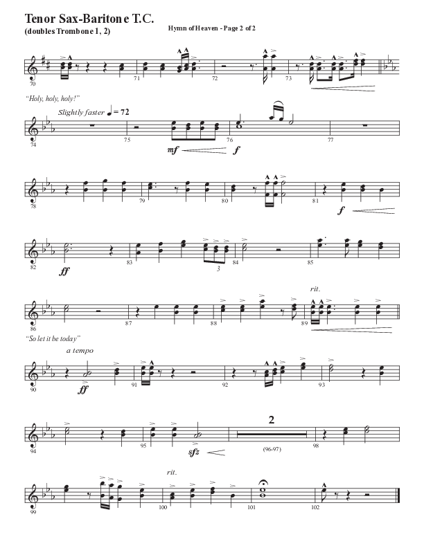 Hymn Of Heaven with Holy Holy Holy (Choral Anthem SATB) Tenor Sax/Baritone T.C. (Semsen Music / Arr. John Bolin)