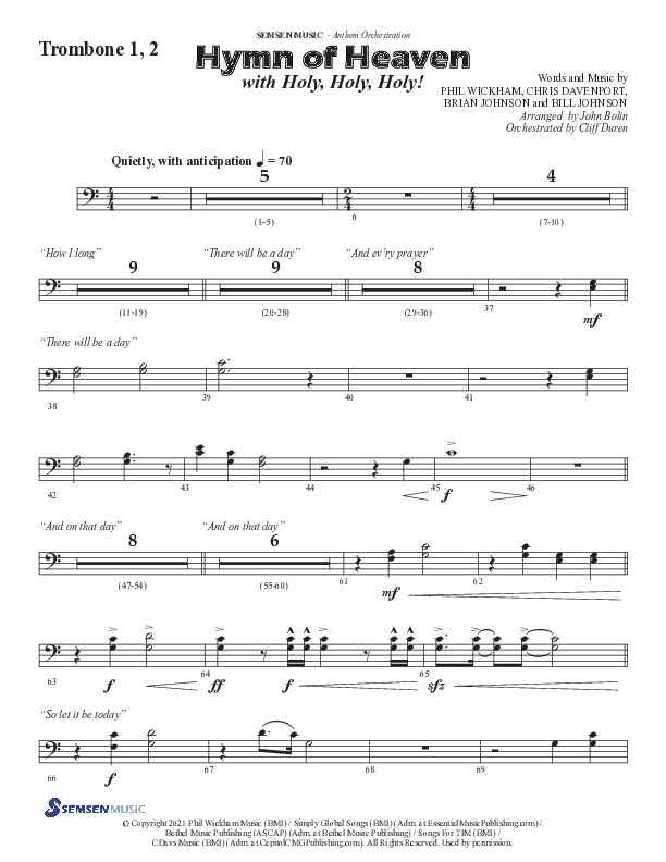 Hymn Of Heaven with Holy Holy Holy (Choral Anthem SATB) Trombone 1/2 (Semsen Music / Arr. John Bolin)