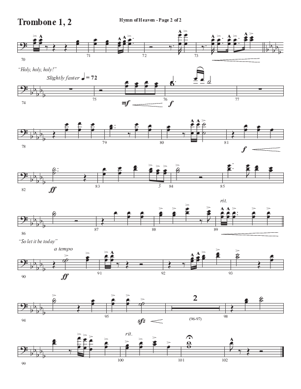 Hymn Of Heaven with Holy Holy Holy (Choral Anthem SATB) Trombone 1/2 (Semsen Music / Arr. John Bolin)