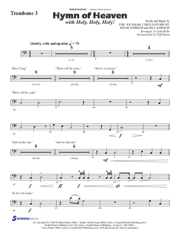 Hymn Of Heaven with Holy Holy Holy (Choral Anthem SATB) Trombone 3 (Semsen Music / Arr. John Bolin)