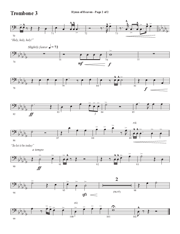 Hymn Of Heaven with Holy Holy Holy (Choral Anthem SATB) Trombone 3 (Semsen Music / Arr. John Bolin)