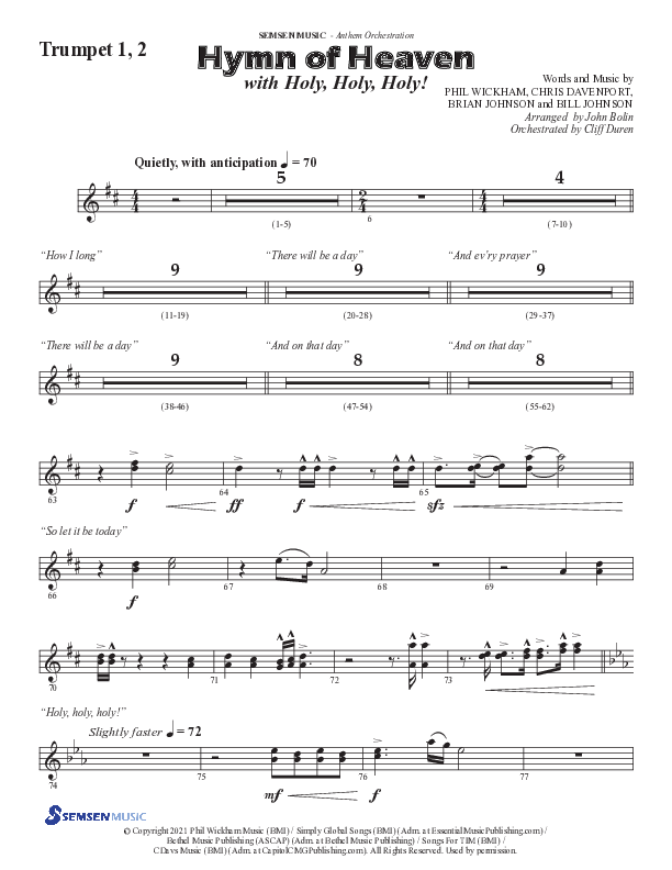 Hymn Of Heaven with Holy Holy Holy (Choral Anthem SATB) Trumpet 1,2 (Semsen Music / Arr. John Bolin)