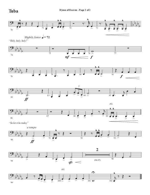 Hymn Of Heaven with Holy Holy Holy (Choral Anthem SATB) Tuba (Semsen Music / Arr. John Bolin)