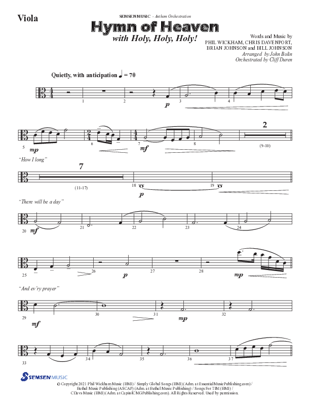 Hymn Of Heaven with Holy Holy Holy (Choral Anthem SATB) Viola (Semsen Music / Arr. John Bolin)
