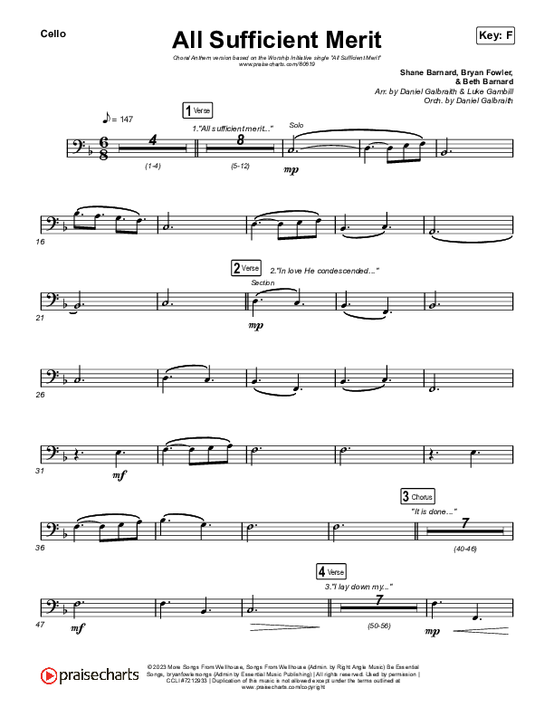All Sufficient Merit (Choral Anthem SATB) Cello (The Worship Initiative / Bethany Barnard / Arr. Luke Gambill)