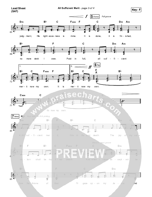 All Sufficient Merit (Choral Anthem SATB) Lead Sheet (SAT) (The Worship Initiative / Bethany Barnard / Arr. Luke Gambill)