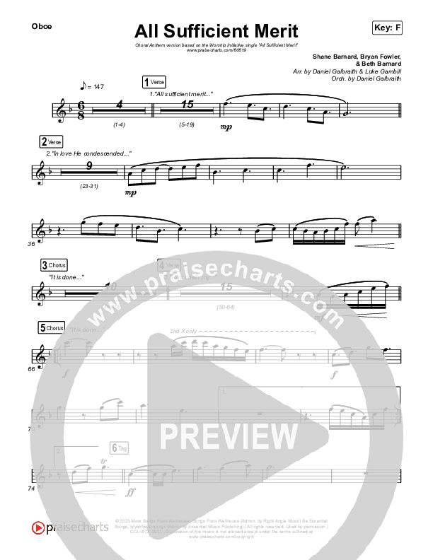 All Sufficient Merit (Choral Anthem SATB) Oboe (The Worship Initiative / Bethany Barnard / Arr. Luke Gambill)