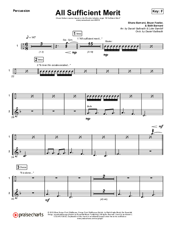 All Sufficient Merit (Choral Anthem SATB) Percussion (The Worship Initiative / Bethany Barnard / Arr. Luke Gambill)
