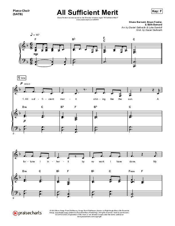 All Sufficient Merit (Choral Anthem SATB) Piano/Vocal (SATB) (The Worship Initiative / Bethany Barnard / Arr. Luke Gambill)