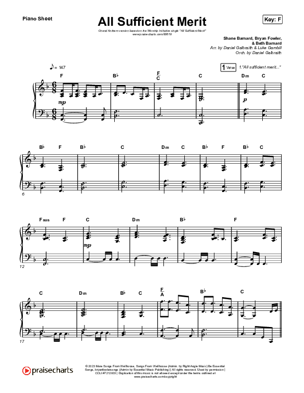All Sufficient Merit (Choral Anthem SATB) Piano Sheet (The Worship Initiative / Bethany Barnard / Arr. Luke Gambill)