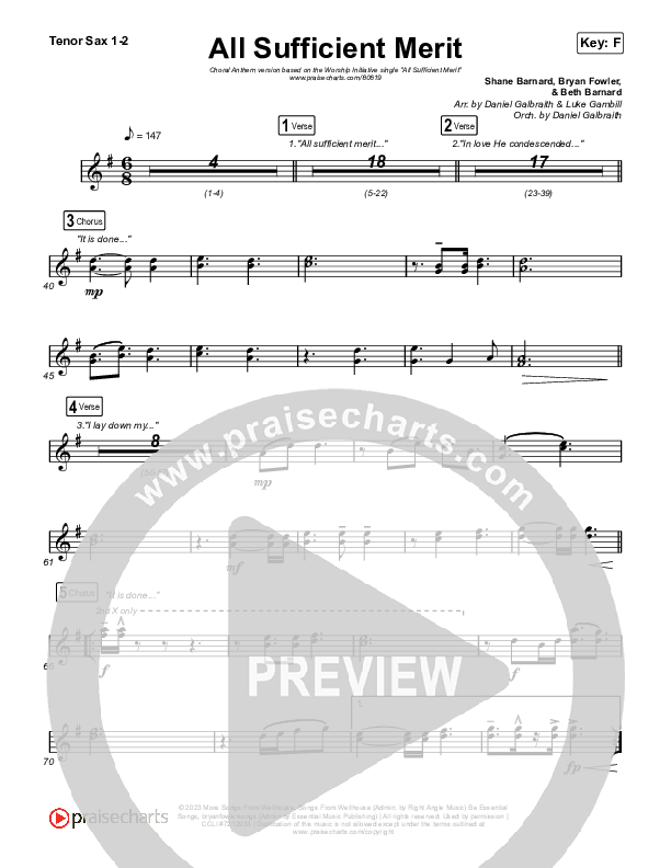 All Sufficient Merit (Choral Anthem SATB) Sax Pack (The Worship Initiative / Bethany Barnard / Arr. Luke Gambill)